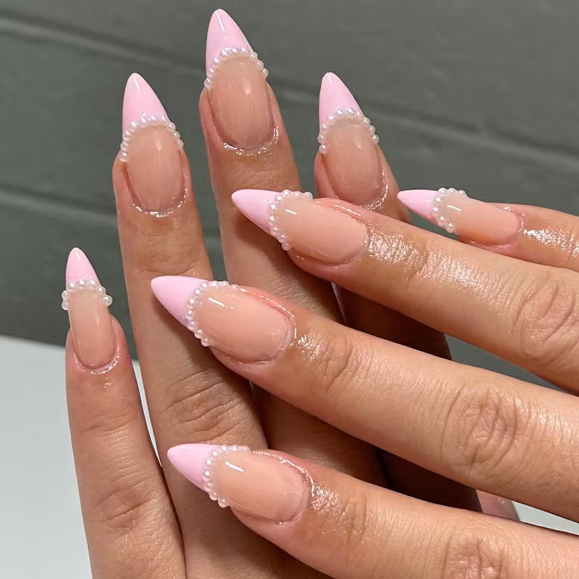 French Tips with Pearls nails