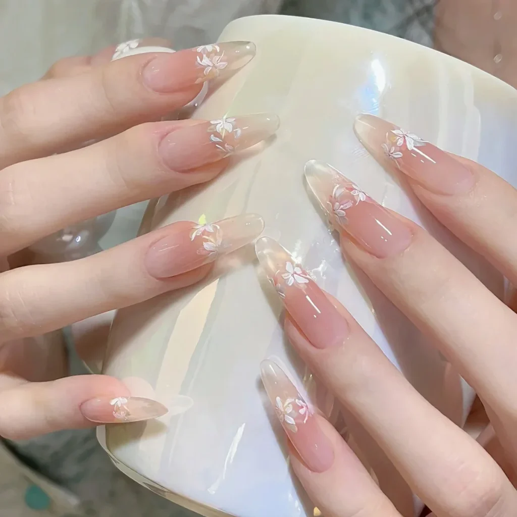 Transparent Floral Nails