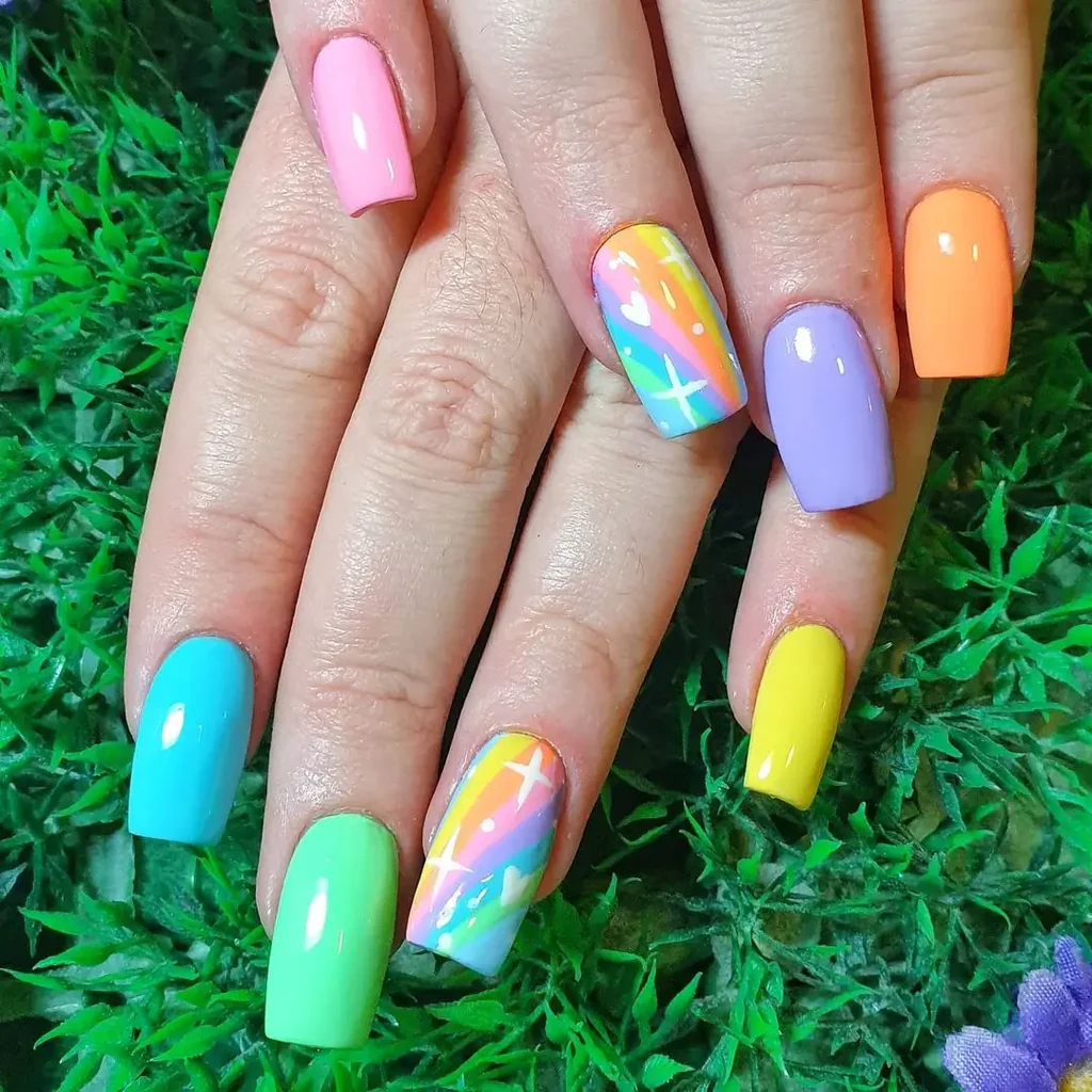 Pastel Rainbow Nails 