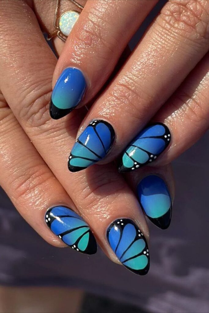 Blue Butterfly Chrome nail art 