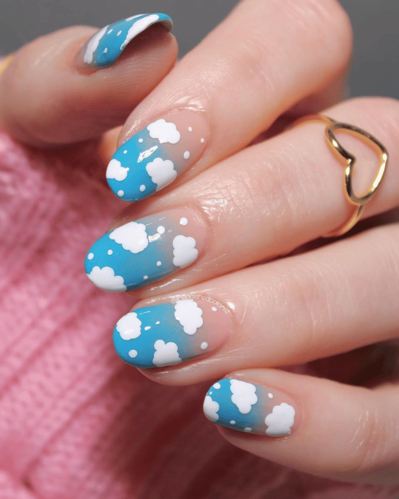  Baby Blue and Cloud Art nails