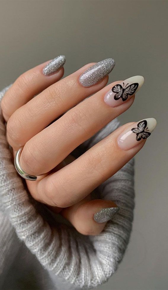 Butterfly Glitter Nails 