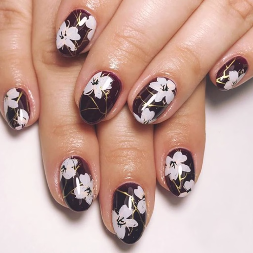 Floral French Reverse nails
