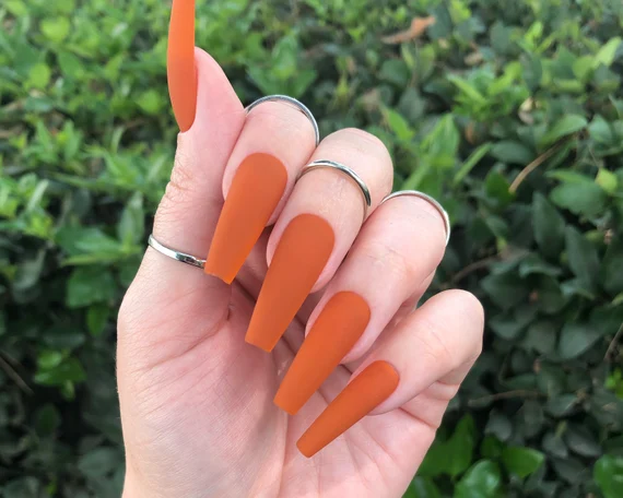 matte orange nails for fall 2025