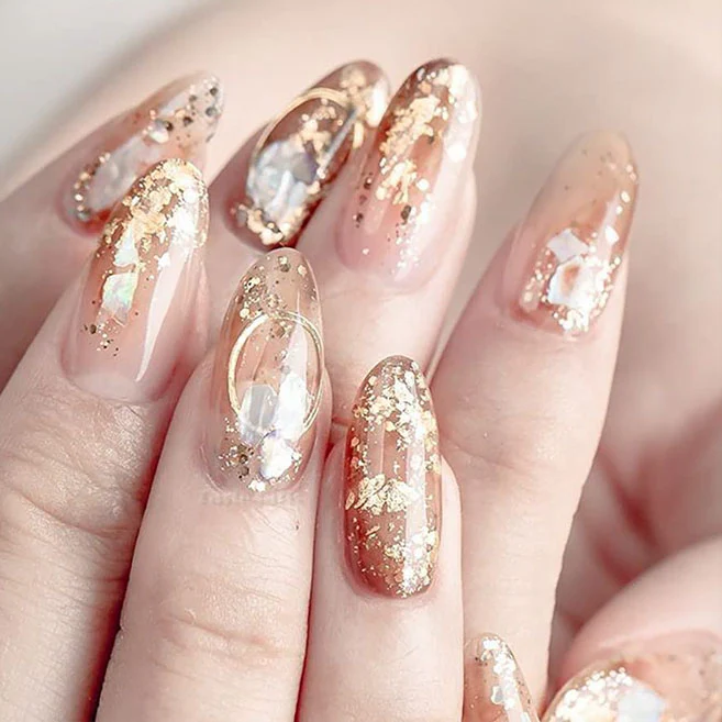 gold foil nail ideas fall 